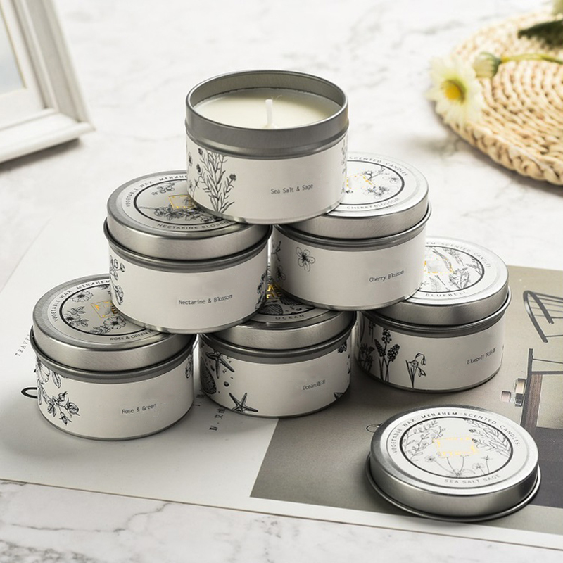 Candle manufacturer private label gray scented travel candle tin customized packaging and label